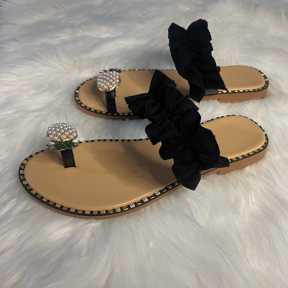 Pineapple Toe Sandals Flats with Ruffle Band on Top EUR 39 US 38.5 Spring Summer - Picture 5 of 6